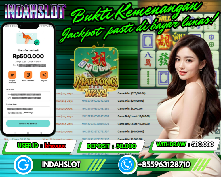 INDAHSLOT JACKPOT MAHJONG WAYS Rp.500,000,- LUNAS!!