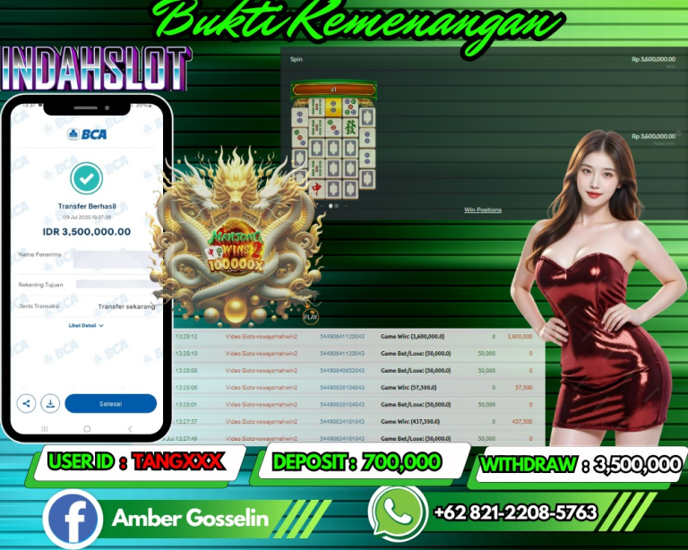 INDAHSLOT JACKPOT MAHJONG WINS 2 Rp.3,500,000,- LUNAS!!