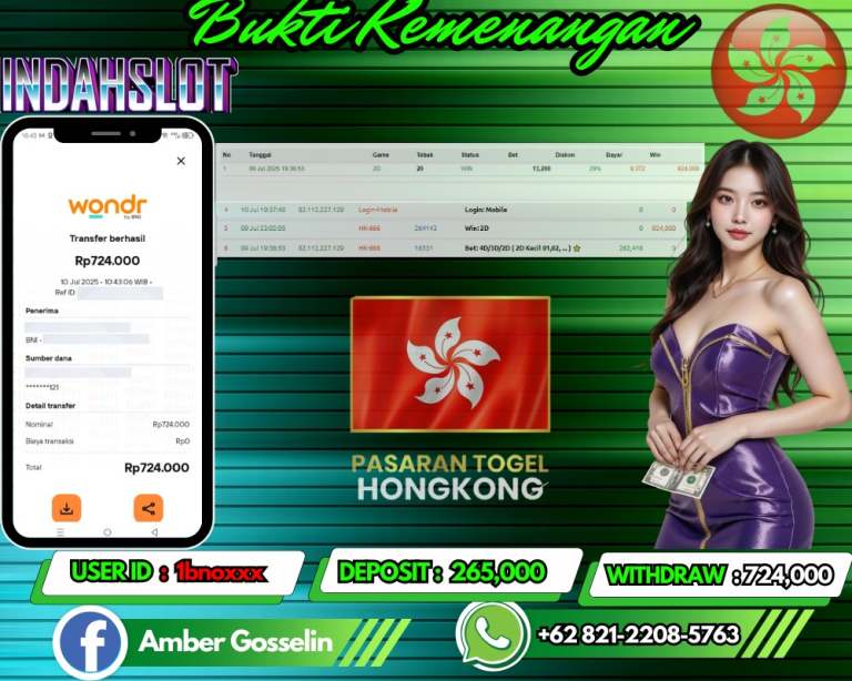 INDAHSLOT JACKPOT HK 2D DI DEPAN Rp.724,000,- LUNAS!!