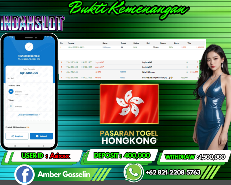 INDAHSLOT JACKPOT HK 2D DI DEPAN Rp.1,500,000,- LUNAS!!
