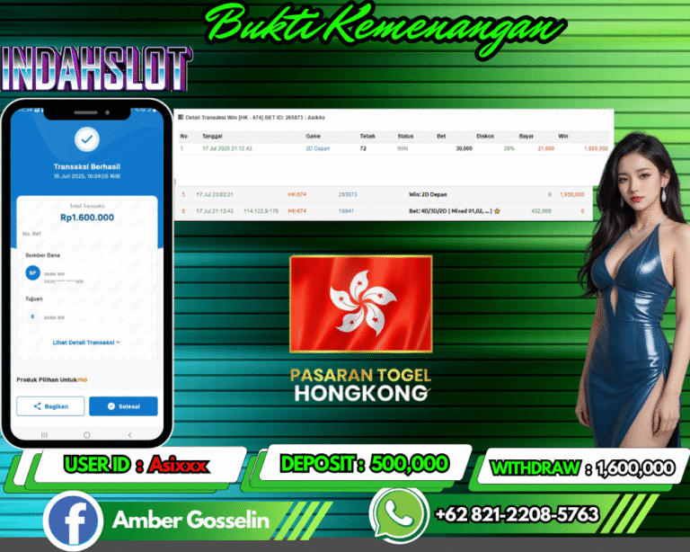 INDAHSLOT JACKPOT HK 2D DI DEPAN Rp.1,600,000,- LUNAS!!