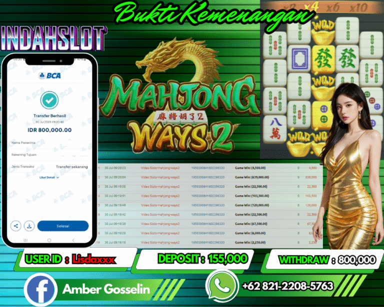 INDAHSLOT JACKPOT MAHJONG WAYS 2 Rp.800,000,- LUNAS!!