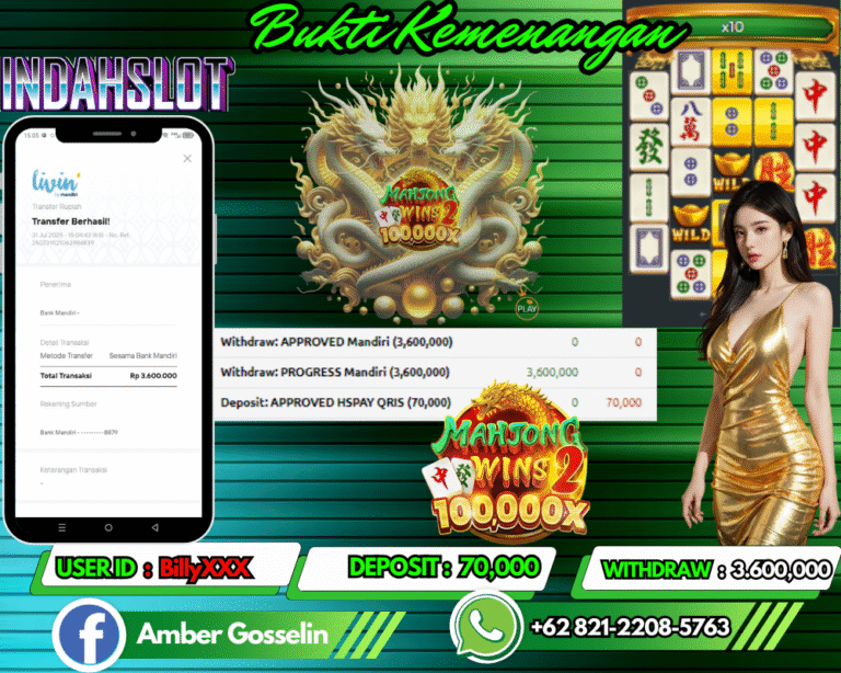 INDAHSLOT JACKPOT MAHJONG WINS 2 Rp.3.600,000,- LUNAS!!