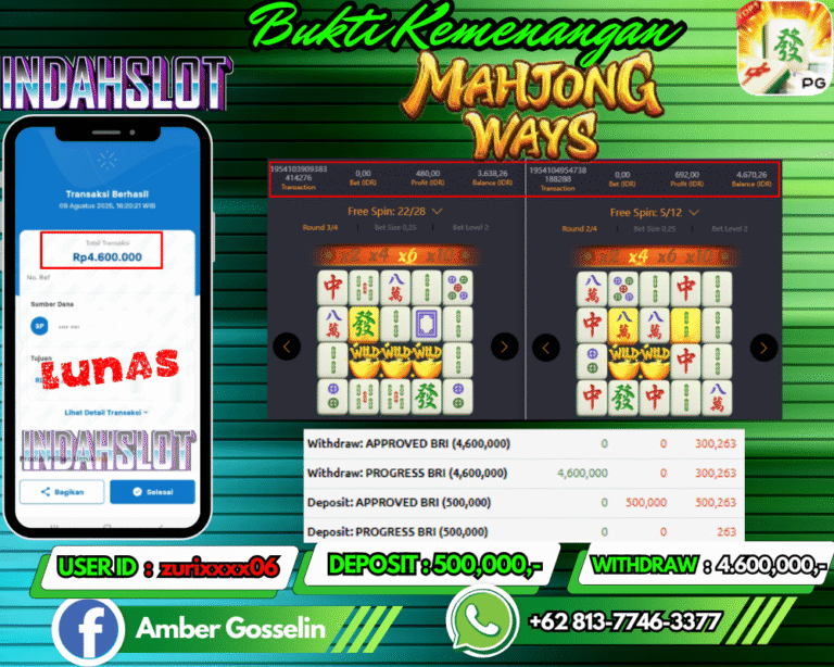 INDAHSLOT JACKPOT MAHJONG WAYS 1 Rp.4.600,000,- LUNAS!!