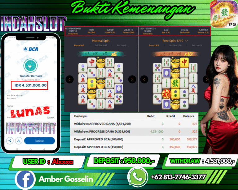 INDAHSLOT JACKPOT MAHJONG WAYS 2 Rp.4.531,000,- LUNAS!!