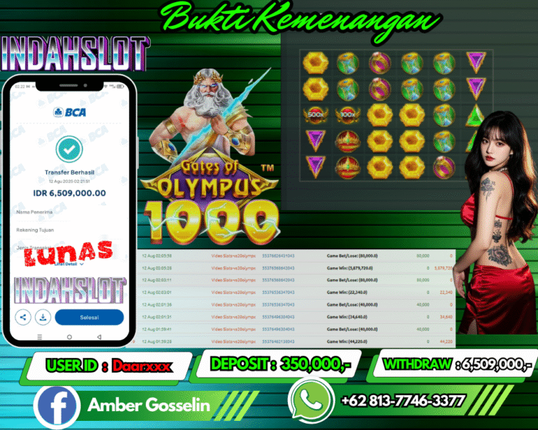 INDAHSLOT JACKPOT GATES OF OLYMPUS 1000 Rp.6,509,000,- LUNAS!!