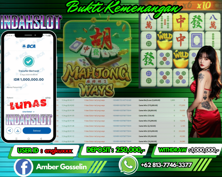 INDAHSLOT JACKPOT MAHJONG WAYS Rp.1,000,000,- LUNAS!!