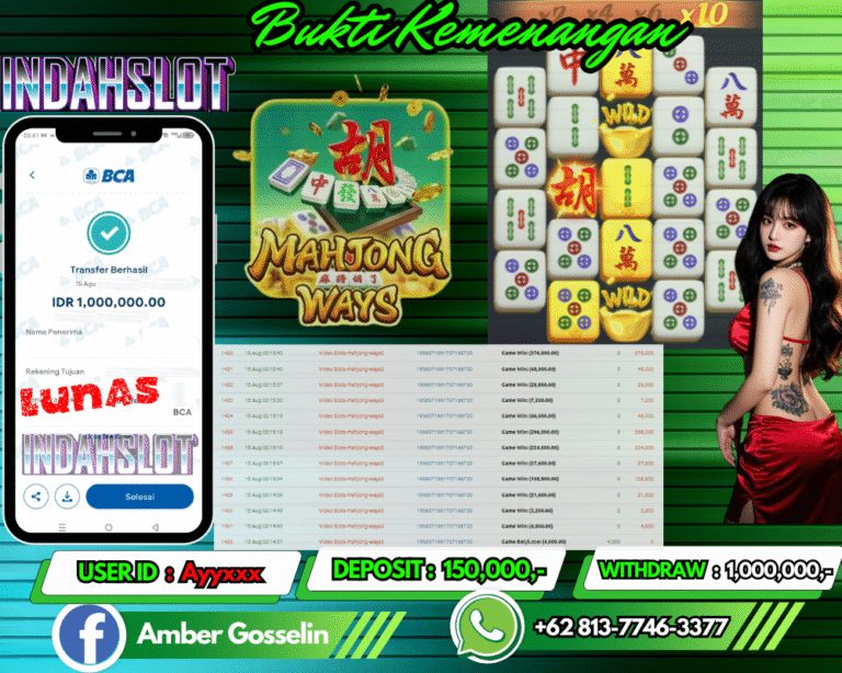 INDAHSLOT JACKPOT MAHJONG WAYS 2 Rp.1.000,000,- LUNAS!!