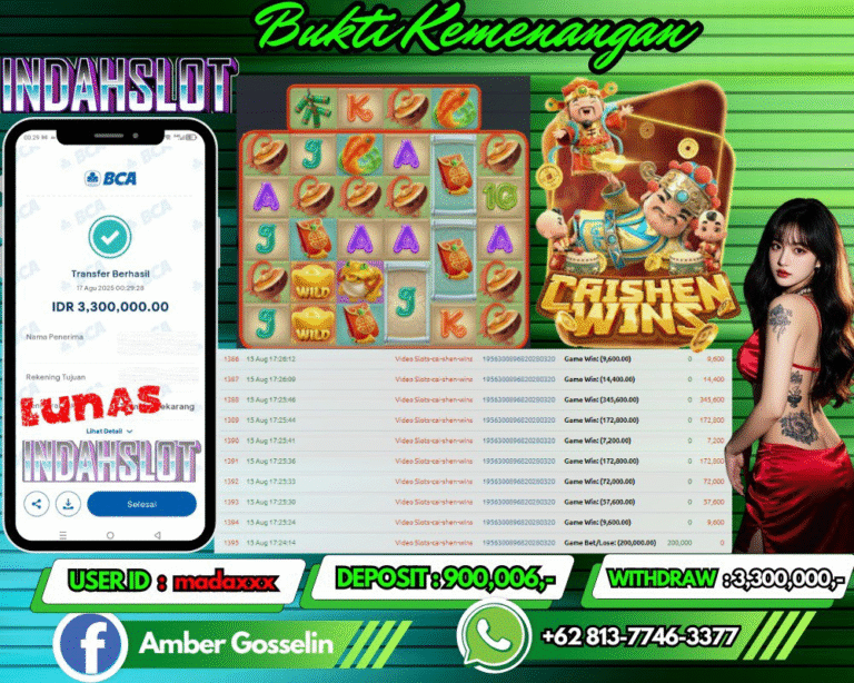 INDAHSLOT JACKPOT CAISHEN WINS Rp.3,300,000,- LUNAS!!