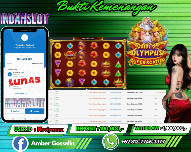 INDAHSLOT JACKPOT GATES OF OLYMPUS 1000 SUPER SCATTER Rp.1,400,000,- LUNAS!!