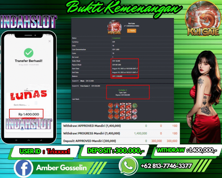 INDAHSLOT JACKPOT KOI GATE Rp.1.400,000,- LUNAS!!